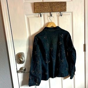 Embroidered Christopher & Banks stretchy Jean Jacket